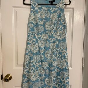 Ann Taylor Light Blue and White Patterned Mini Dress